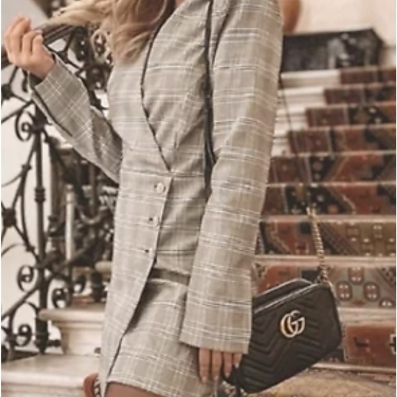 NWT ZARA Blogger Favorite Gray Black Plaid Blazer Mini Dress XS Preppy - Picture 7 of 13